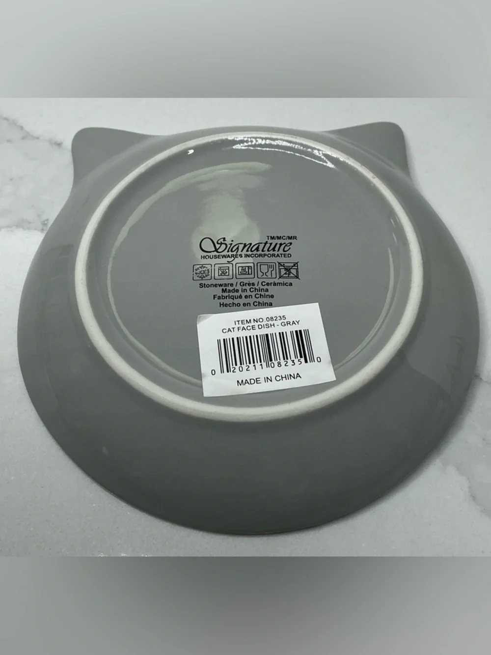 Signature Ceramic Bowl Cat Face Shaped Trinket Dish Gray New